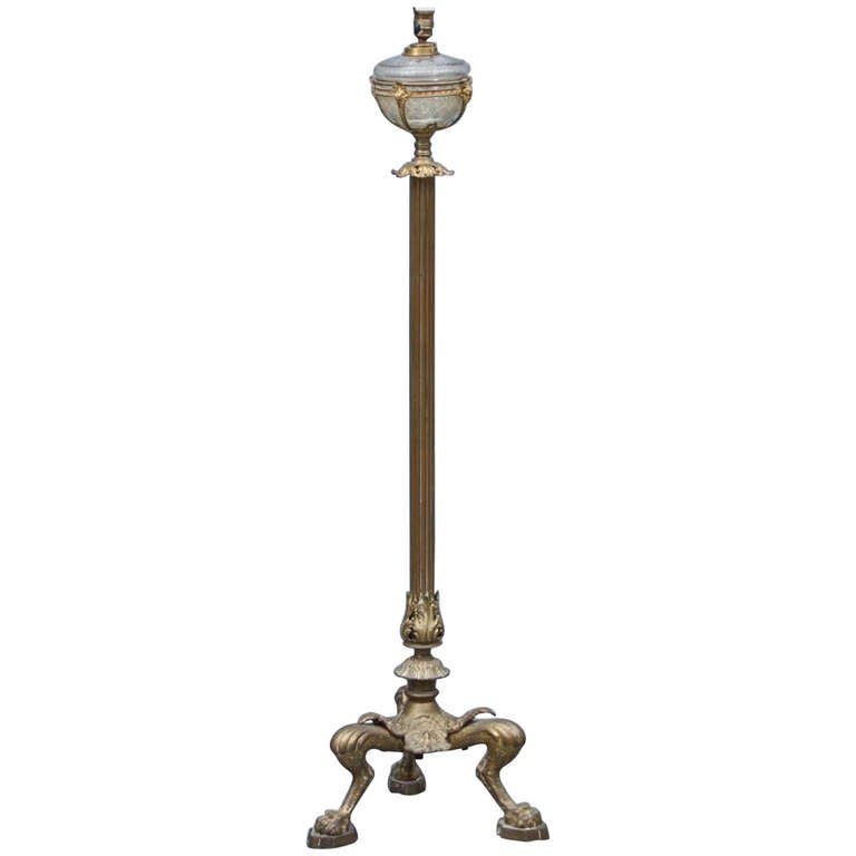 19th Century Cast Brass and Cut-Glass Floor Lamp