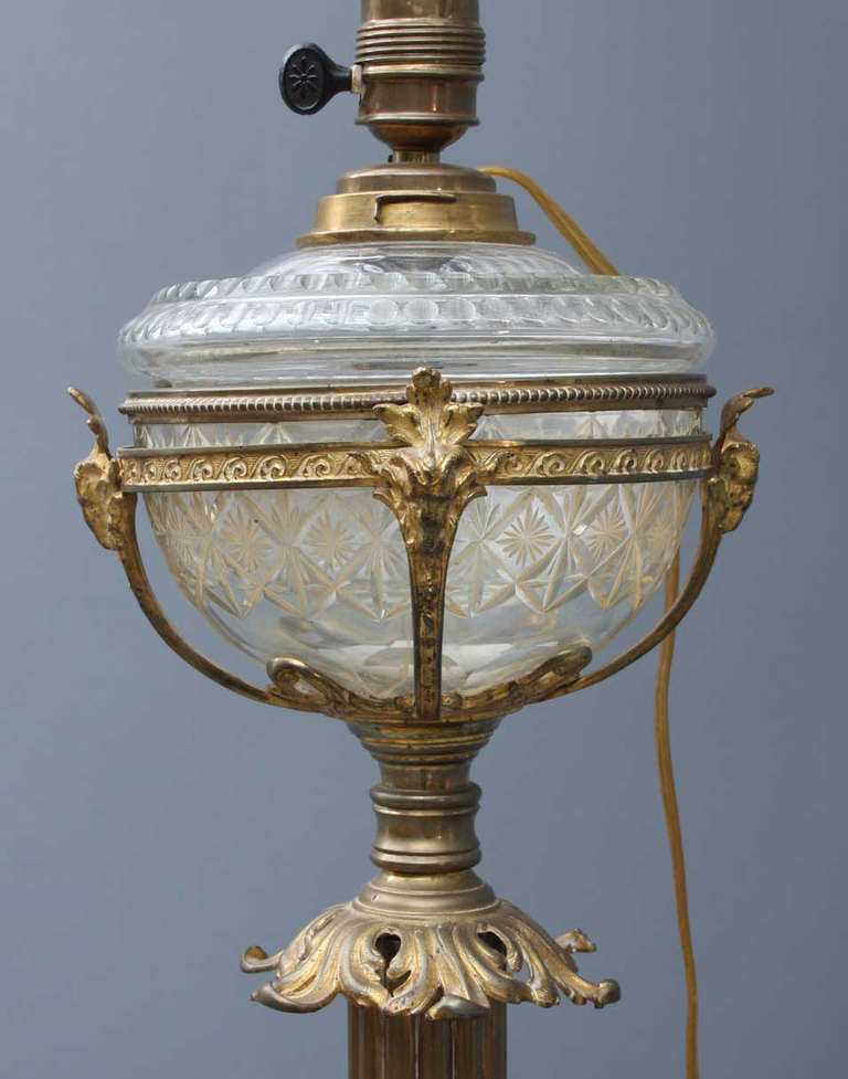 Greco Roman 19th Century Cast Brass and Cut-Glass Floor Lamp For Sale