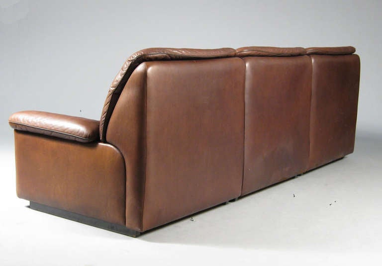 Brown Leather Upholstered Three-Seat Sofa by De Sede In Good Condition In Hudson, NY
