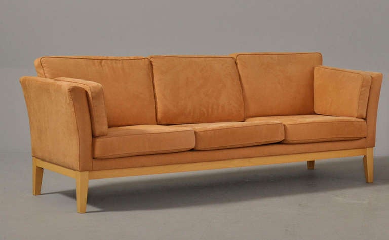 1960s Sofa Upholstered in Ultra Suede with Beech Rails and Legs