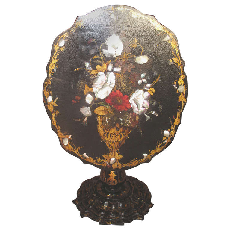 19th Century Tilt-Top Japanned Papier-Mache Table For Sale