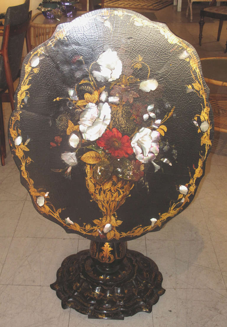 19th Century Tilt-Top Japanned Papier-Mache Table
