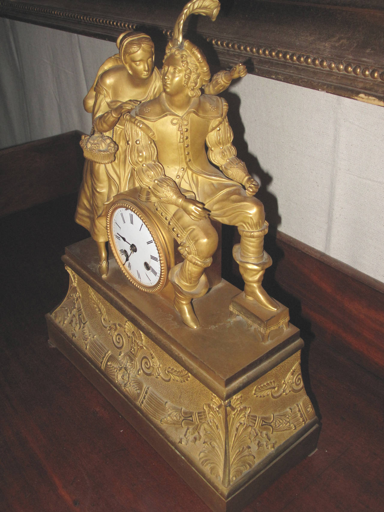 French Empire Ormolu Figural Mantel Clock In Good Condition In Hudson, NY