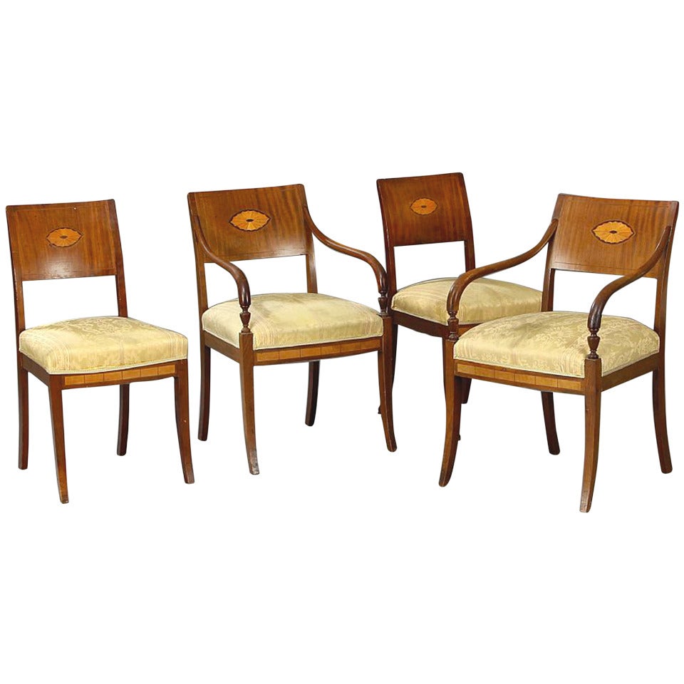 Set of Four 19th Century Neoclassical Inlaid Danish Dining Chairs For Sale