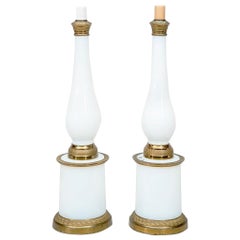 Pair of French 19th Century Opaline Glass and Gilt-Metal Table Lamps