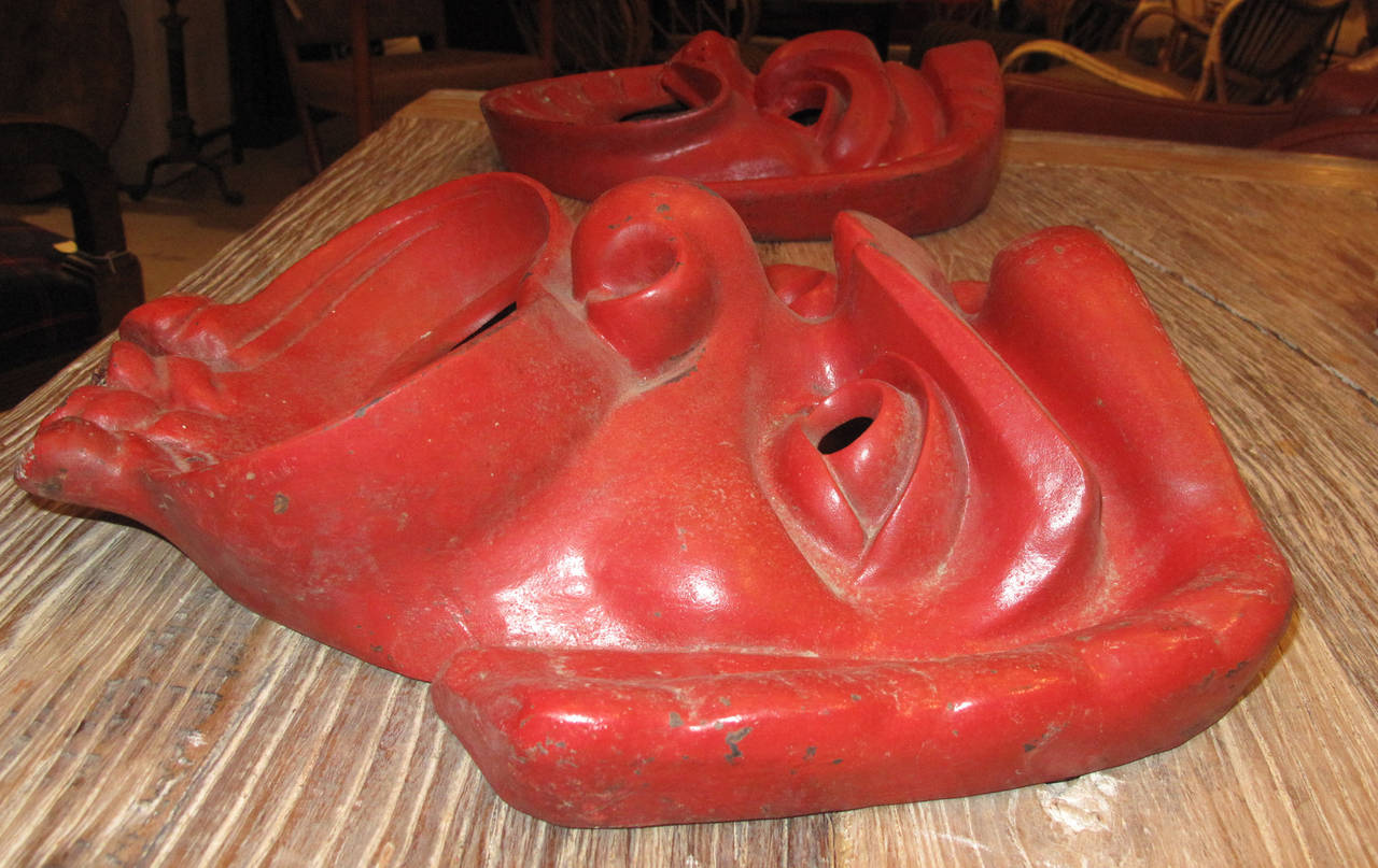 American Two Large Painted Cast Iron Theatre Masks