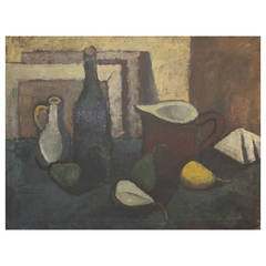 Danish Mid-Century Still Life of a Bottle, Pitchers and Pears