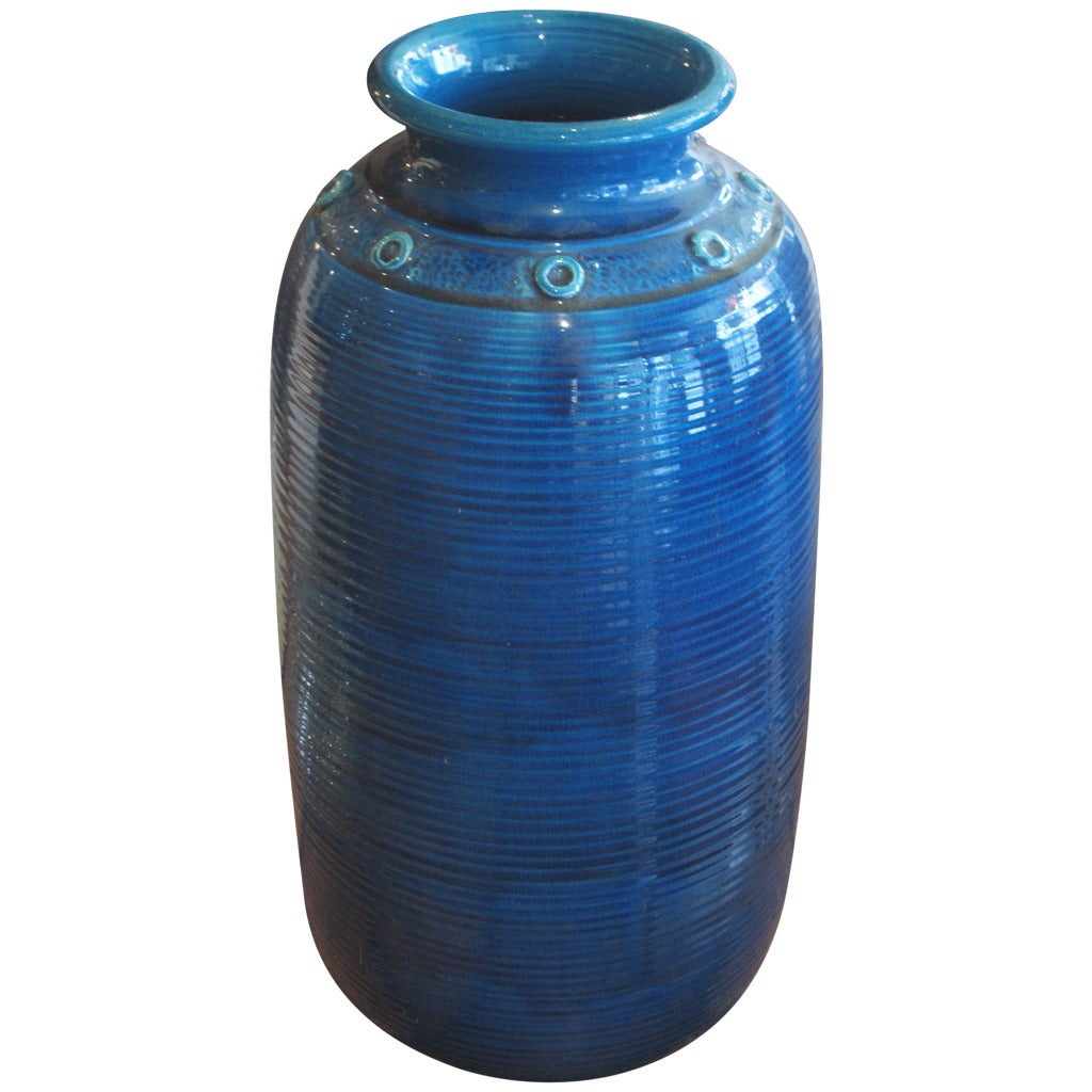 Large Blue Glazed Ceramic Vase by Kähler of Denmark For Sale