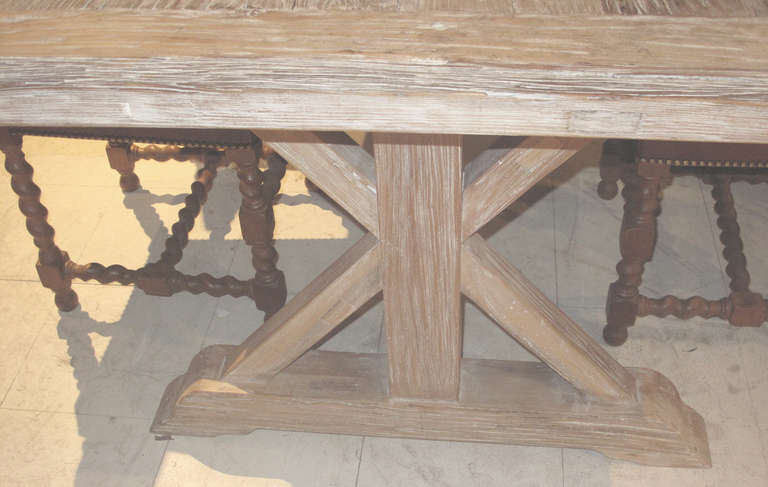 Rustic Danish Oak Farm Table with Cross-End Base
