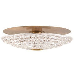 Pressed Glass and Brass Ceiling Light Fixture by Orrefors of Sweden
