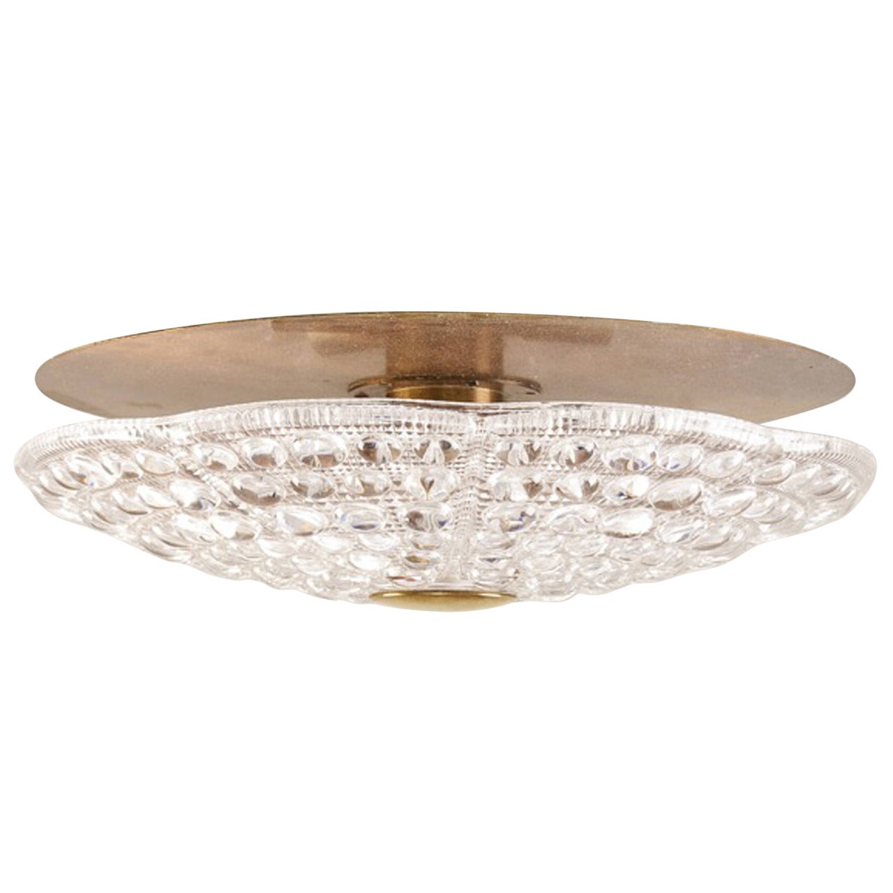 Pressed Glass and Brass Ceiling Light Fixture by Orrefors of Sweden