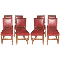 Set of Eight Late 19th-Early 20th Century Danish Leather and Oak Dining Chairs