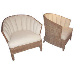 Pair of Barrel-Back 1940s Rattan Begeres