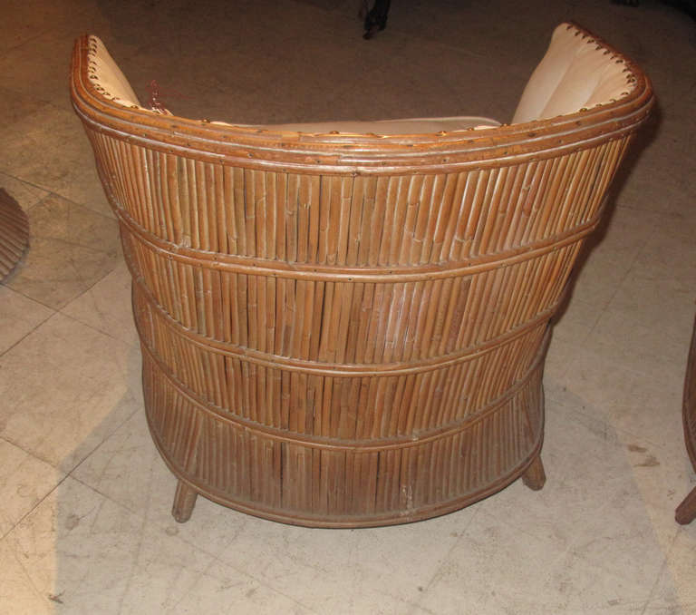 American Pair of Barrel-Back 1940s Rattan Begeres