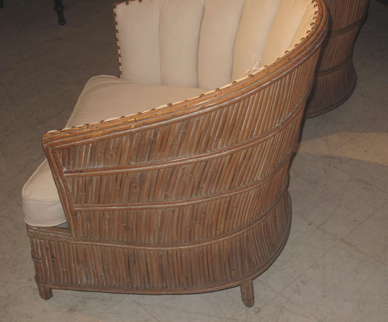 Pair of Barrel-Back 1940s Rattan Begeres In Good Condition In Hudson, NY
