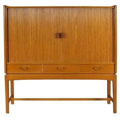 Danish Oak Mid-Century Cabinet with Tambour Front