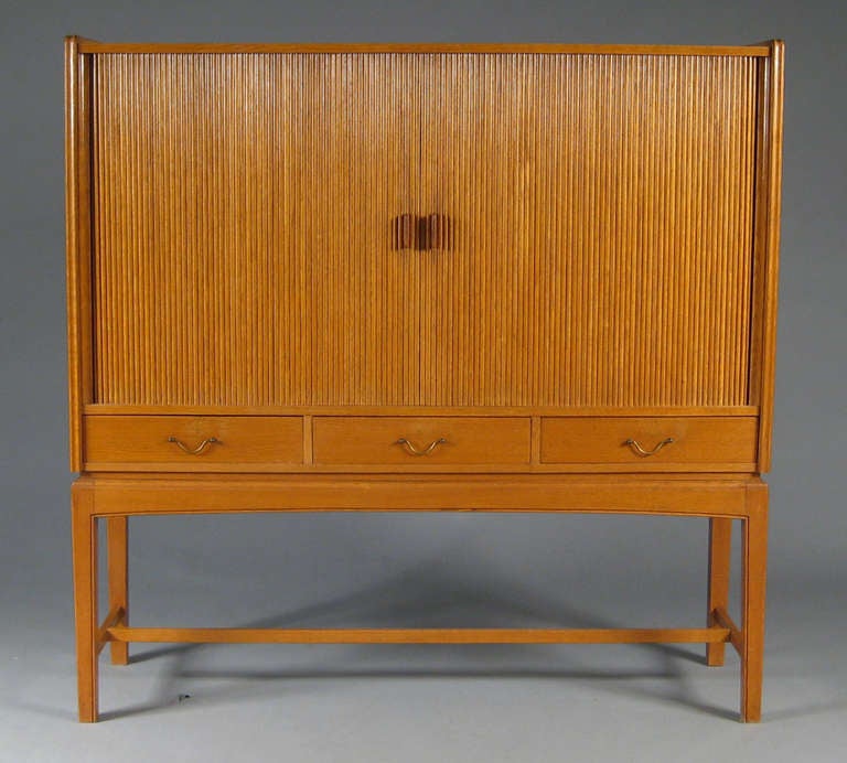 Danish Oak Mid-Century Cabinet with Tambour Front