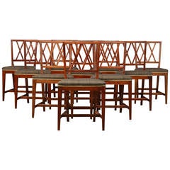 Set of Ten Danish 1940s Dining Chairs with Open Diamond Pattern Backs
