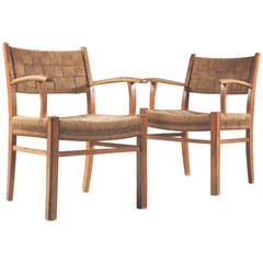 Pair of Danish 1950s Armchairs with Woven Backs and Seats Pair of Danish 1950s Armchairs with Woven Backs and Seats
