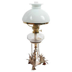 English Oil Lamp with Hippocampi Base