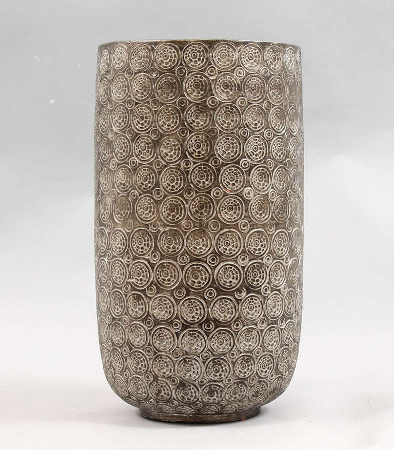 Large Danish Earthenware Vessel with Relief Decoration.  Late 20th Century