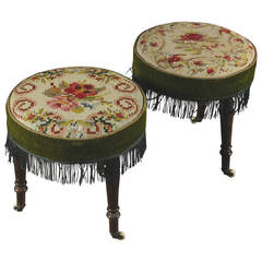 Pair of Danish Late 19th-Early 20th Century Needlepoint Tabourets