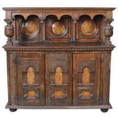 Jacobean Style Inlaid and Carved Court Cupboard