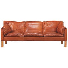 Danish Modern Leather Three-Seat Sofa