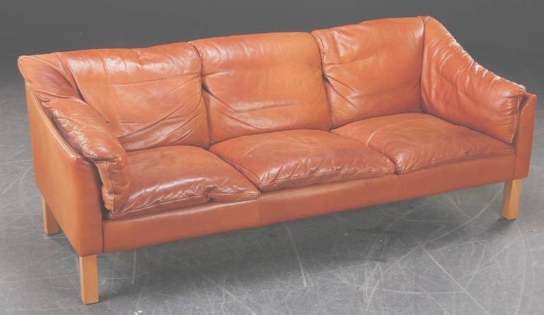 Mid-Century Modern Danish Modern Leather Three-Seat Sofa