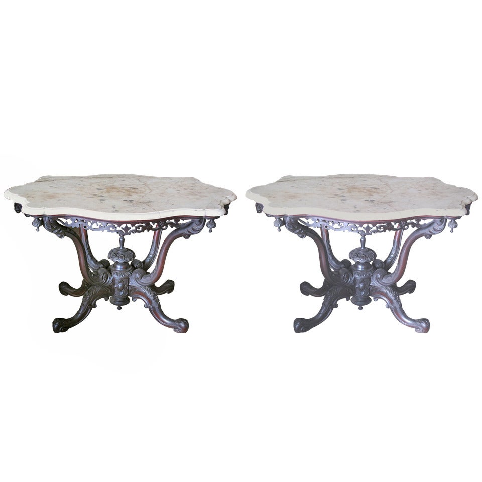 Pair of Anglo-Indian 19th Century Finely Carved Center Tables