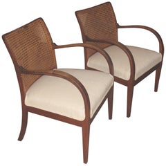 Pair of Danish Caned Back Armchairs in the Manner of Frits Henningsen