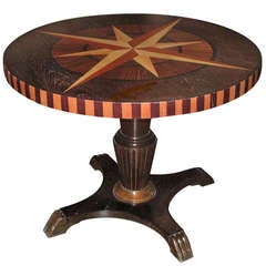 Vintage Swedish Inlaid Low Center Table with Nautical Star