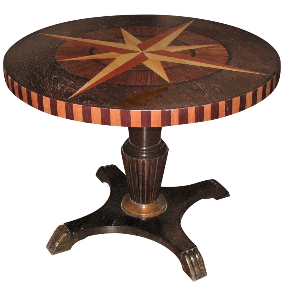 Swedish Inlaid Low Center Table with Nautical Star