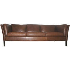 Danish Modern Sofa Upholstered in Brown Leather