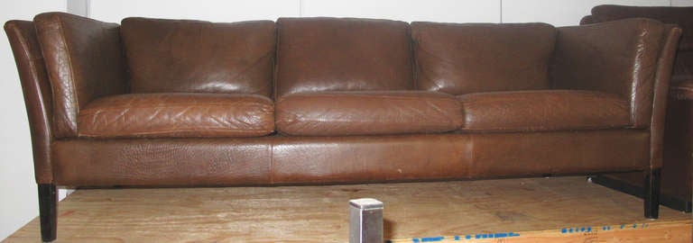 Danish Modern Sofa Upholstered in Brown Leather