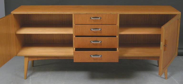 1950s Danish Teak and Oak Sideboard with Four Center Pull-Out Drawers In Good Condition For Sale In Hudson, NY