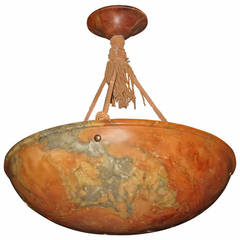 Antique 1920s Italian Alabaster Bowl Form Light Fixture