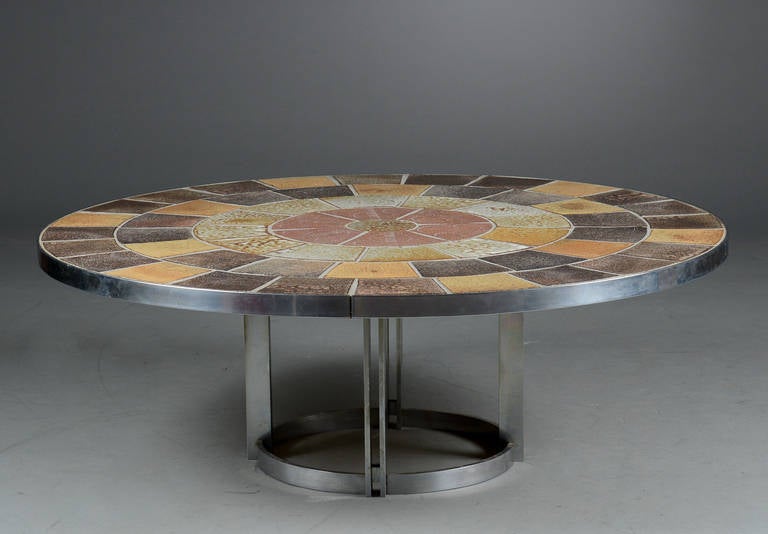 Danish 1960s Low Coffee Table Comprised of a Steel Base with Inlaid Tile