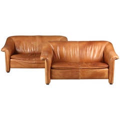 Pair of Danish 1970s Leather Upholstered Loveseats