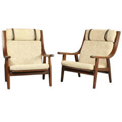 Pair of Dark Oak High Back "GE 530" Easy Chairs by Hans J. Wegner