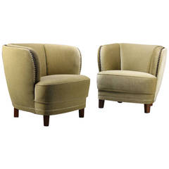 Pair of Danish 1940s Tub Chairs Upholstered in Mohair