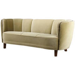 Danish 1940s Banana-Form Sofa Upholstered in Close-Nailed Mohair