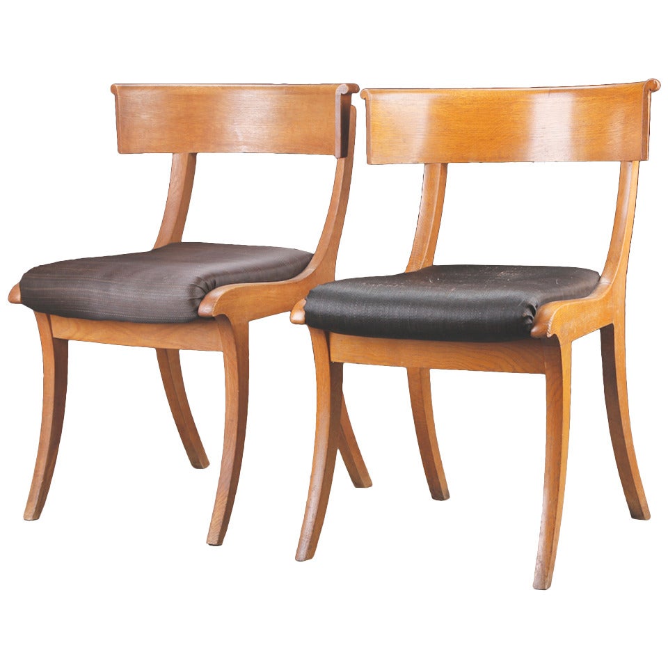 Pair of Danish 19th Century Oak Klismos Chairs