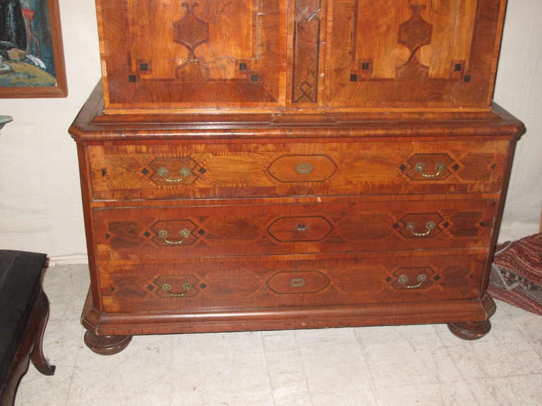 South German Inlaid Baroque Cabinet on Chest For Sale 3