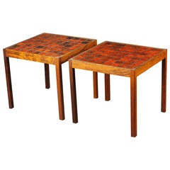 Pair of 1960s Danish Modern Side Tables with Inlaid Tile Tops