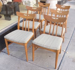 Set of Six Danish Modern Spindle Back Oak Chairs