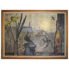 Large 1950s Danish Painting with Crows