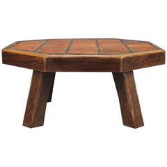 Danish 1940s-1950s Oak Octagonal Coffee or Low Table with Inlaid Tile Top