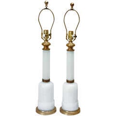 Pair of White Opaline Glass French Lamps