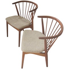Pair of Danish Spindle-Back Teak Chairs by Helge Sibast, 1950s-1960s